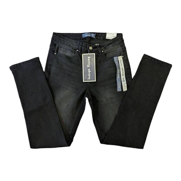 NWT Indigo Rising High Rise Slim Straight Black Jeans 3/26 - Picture 1 of 4